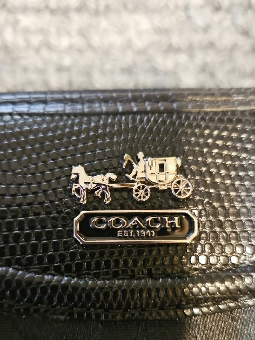 Coach Black Signature Jacquard Continental Wallet with Patent Trim